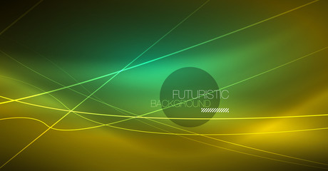 Neon glowing magic background, neon banner, night sky wallpaper. Magic light effect. Christmas abstract pattern.