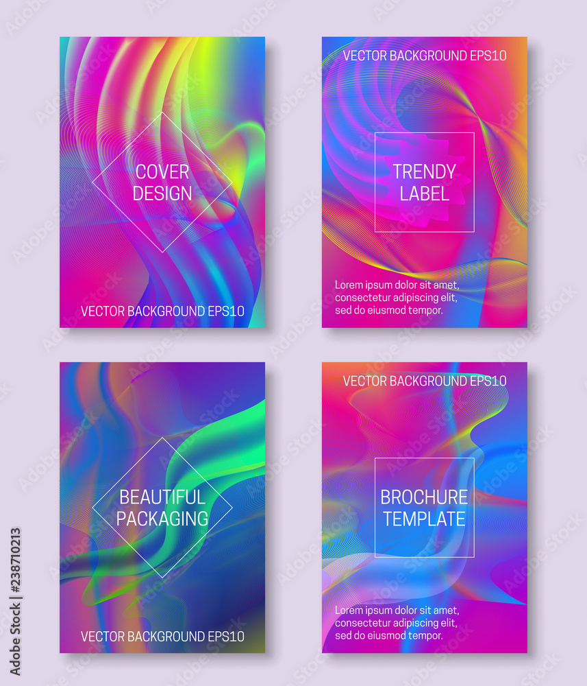 Poster vibrant backgrounds for cover design of lines array and ethereal shapes. trendy labels for beautiful