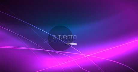 Neon glowing magic background, neon banner, night sky wallpaper. Magic light effect. Christmas abstract pattern.