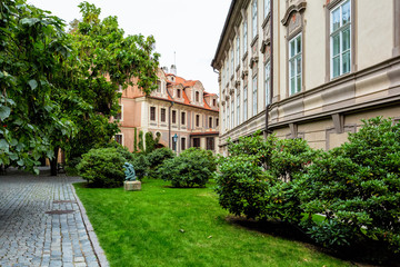 Prague Town Square Czech Republic, sunrise city skyline at Astronomical Clock Tower