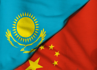 Two Flags. Flag of Kazakhstan. Flag of China.