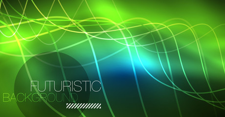 Glowing abstract wave on dark, shiny motion, Christmas and New Year magic space light. Techno abstract background