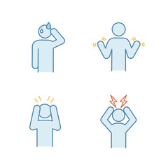 Emotional stress color icons set