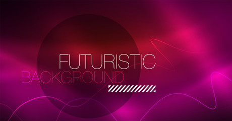 Abstract shiny glowinng color wave design element on dark background - science or technology concept