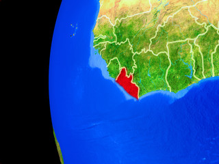 Liberia from space on realistic model of planet Earth with country borders and detailed planet surface.