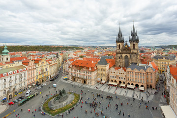 Fototapeta na wymiar Prague Town Square Czech Republic, sunrise city skyline at Astronomical Clock Tower