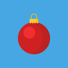 Christmas ball flat icon isolated on blue background. Simple Christmas sign symbol in flat style. New year and winter holiday elements Vector illustration for web and mobile design.