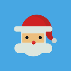 santa claus head flat icon isolated on blue background. Simple Christmas sign symbol in flat style. New year and winter holiday elements Vector illustration for web and mobile design.