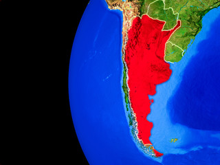 Argentina from space on realistic model of planet Earth with country borders and detailed planet surface.