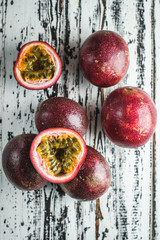 Passion fruit or maracuja  from exotic tropical countries on table