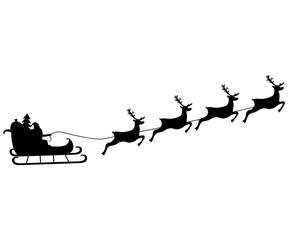 Santa Claus rides in harness on the reindeer