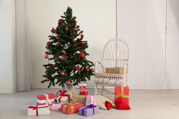 Christmas Home Interior Christmas tree with gifts holiday new year winter