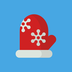 Mitten flat icon isolated on blue background. Simple Christmas sign symbol in flat style. New year and winter elements Vector illustration for web and mobile design.