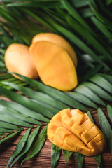 Mangoes exotic fruits from tropical countries on table. Healthy food with vitamin