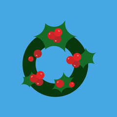 Christmas Wreath flat icon isolated on blue background. Simple Christmas sign symbol in flat style. New year and winter elements Vector illustration for web and mobile design.