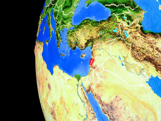 Lebanon from space on realistic model of planet Earth with country borders and detailed planet surface.