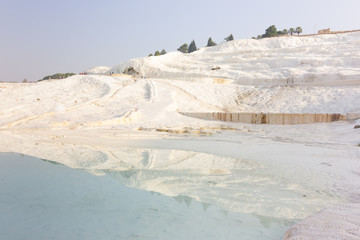 Public places pools and terraces in Pamukkale. Cotton castle in southwestern Turkey,