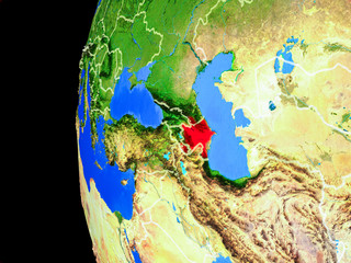 Azerbaijan from space on realistic model of planet Earth with country borders and detailed planet surface.
