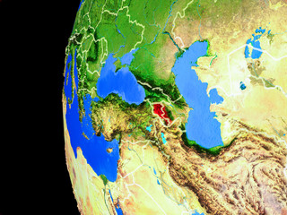 Armenia from space on realistic model of planet Earth with country borders and detailed planet surface.