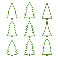 set of contour christmas trees on a white background