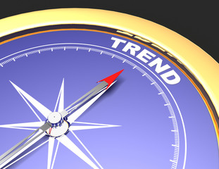 Abstract compass with needle pointing the word trend. trend concept