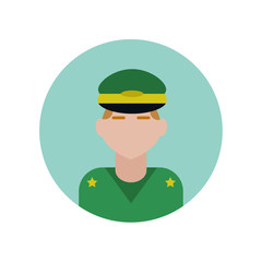 Soldier flat icon isolated on blue background. Simple Professions sign symbol in flat style. Professions elements Vector illustration for web and mobile design.