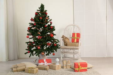 Christmas Home Interior Christmas tree with gifts holiday new year winter