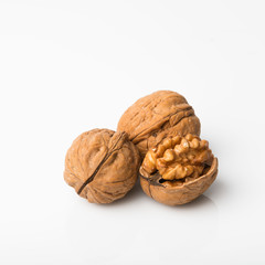 Food:  Closeup of Walnut Isolated on White Background Shot in Studio