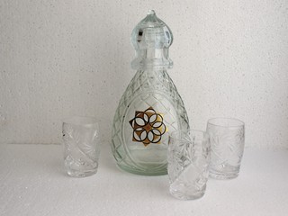 crystal carafe and glasses