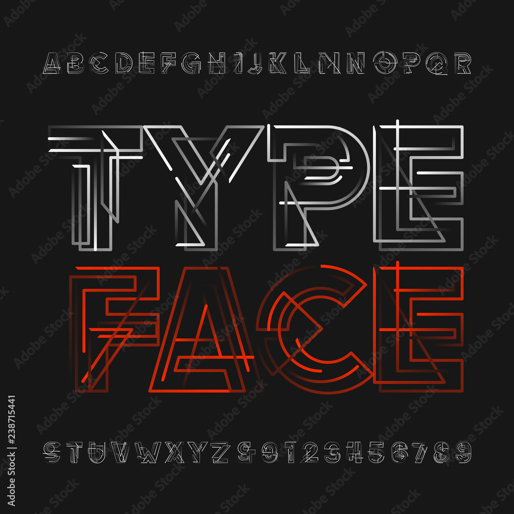Fototapete abstract geometric alphabet typeface. futuristic letters and numbers. vector font for your typograph