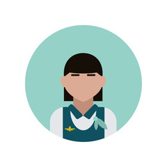 Stewardess flat icon isolated on blue background. Simple Professions sign symbol in flat style. Professions elements Vector illustration for web and mobile design.