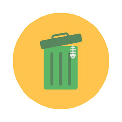 Opened trash can flat icon isolated on yellow background. Simple sign symbol in flat style. Ecology elements Vector illustration for web and mobile design.