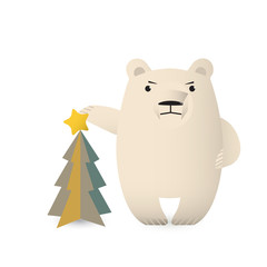 Polar bear decorates Christmas tree