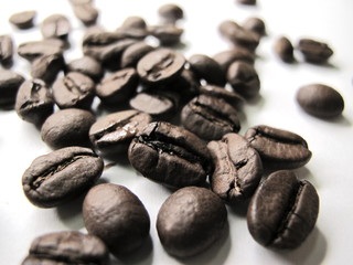 Coffee beans macro close up shot.