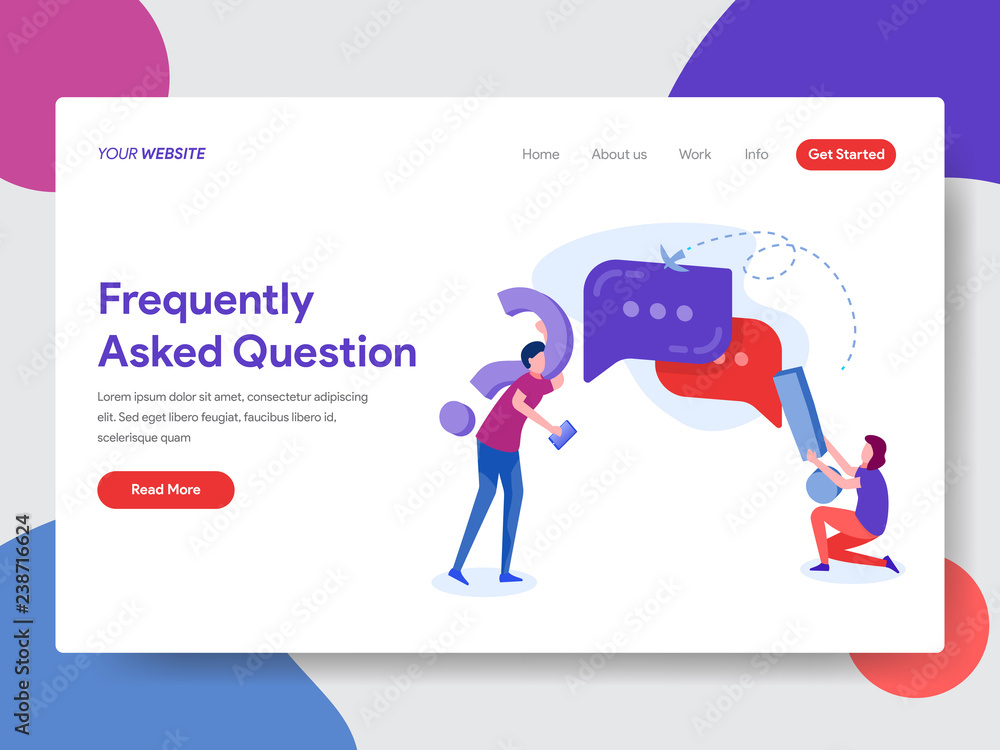 Poster landing page template of frequently asked question concept. modern flat design concept of web page d