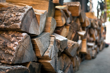 Heap firewood stack, natural wood