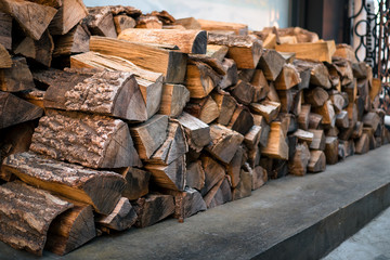 background of Heap firewood stack, natural wood