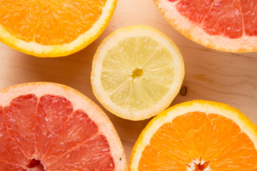 citrus halves to make a background with orange lemon and grapefruit