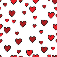 Red hearts different sizes seamless pattern on White background