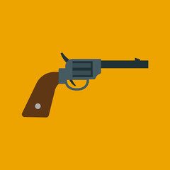 Vintage revolver flat icon isolated on yellow background. Simple revolver Vector illustration for web and mobile design.