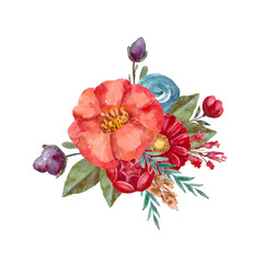 Fototapeta na wymiar Watercolor floral bouquet.Vintage,retro flowers.Hand painted botanical illustration.