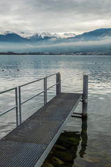 Invitation for a cold swim in the late autumn waters of the shores of the Upper Zurich Lake (Obersee), near Rapperswil-Jona, Sankt Gallen, Switzerland