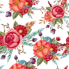 Watercolor floral pattern. Pattern with flowers. Retro,vintage bouquet.
