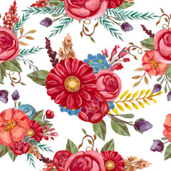 Watercolor floral pattern. Pattern with flowers. Retro,vintage bouquet.