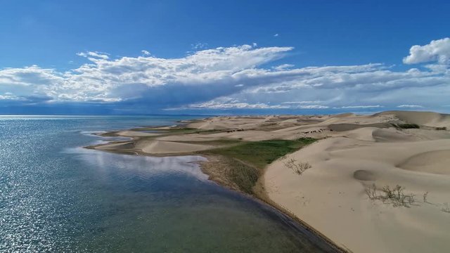 Barkhans in Mongolia sandy dune desert Mongol Els near lake Durgen Nuur. Khovd province, Western Mongolia.