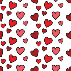Fototapeta na wymiar Red hearts different directions seamless pattern on White background