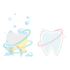 The concept of dental care. The stage of cleaning and whitening teeth. Oral Care, before and after brushing teeth. Vector illustration.