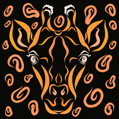Black background with giraffe head and spots, creative pattern