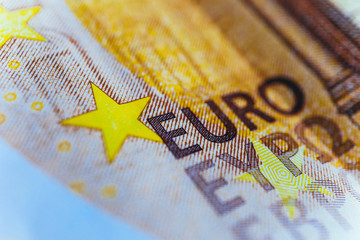 An abstract euro banknote money background, closeup.