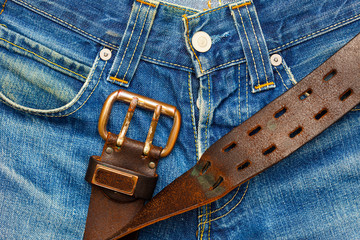 Vintage leather belt with metal buckle